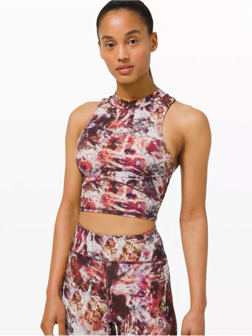 lululemon athletica Multicolor Abstract Racerback Sports Bra with Rust Mesh